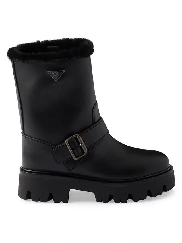 Women's Leather and Shearling Booties - Black