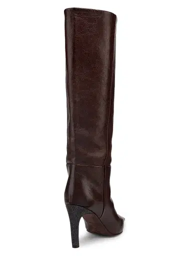 Brunello Cucinelli Women's Leather 80MM Curved Monili Heel Boots - Dark Brown - Size 11 | Thumbnail 3