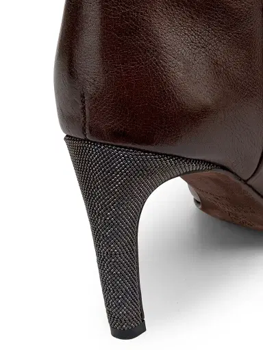 Brunello Cucinelli Women's Leather 80MM Curved Monili Heel Boots - Dark Brown - Size 11 | Thumbnail 5