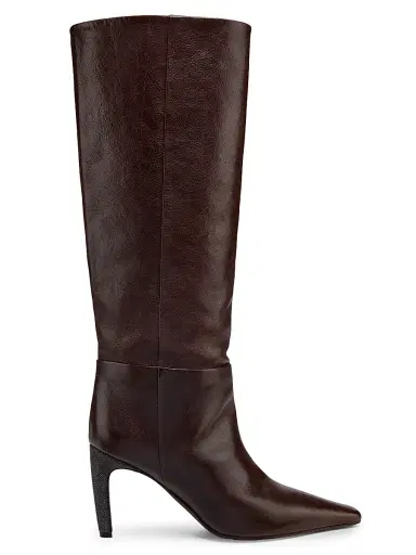Brunello Cucinelli Women's Leather 80MM Curved Monili Heel Boots - Dark Brown - Size 11 | Thumbnail 1