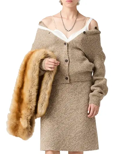 Miu Miu Women's Wool Cardigan - Beige Multi - Size 0 | Thumbnail 2