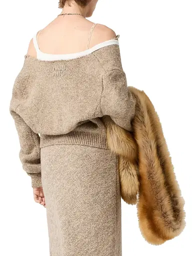 Miu Miu Women's Wool Cardigan - Beige Multi - Size 0 | Thumbnail 3