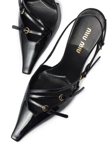 Miu Miu Women's Patent Leather Slingbacks With Buckles - Black - Size 10 | Thumbnail 3