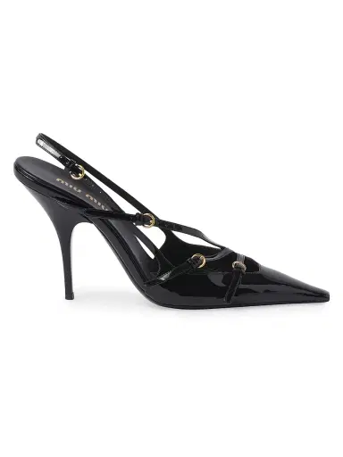 Miu Miu Women's Patent Leather Slingbacks With Buckles - Black - Size 10 | Thumbnail 1