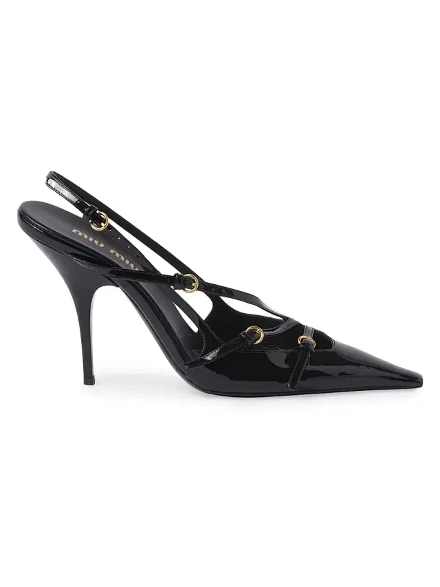 Miu Miu Women's Patent Leather Slingbacks With Buckles - Black