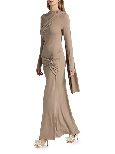 Acler Women's Catherinson Gathered Knit Maxi Dress - Oat Latte | Thumbnail 2