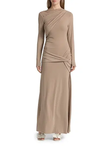 Acler Women's Catherinson Gathered Knit Maxi Dress - Oat Latte | Thumbnail 3