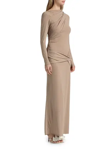 Acler Women's Catherinson Gathered Knit Maxi Dress - Oat Latte | Thumbnail 4