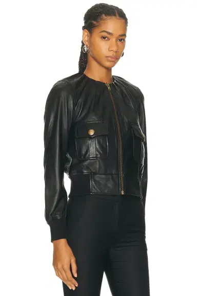 R13 Pleated Neck Leather Jacket | Thumbnail 2 R13 Pleated Neck Leather Jacket | Thumbnail 2