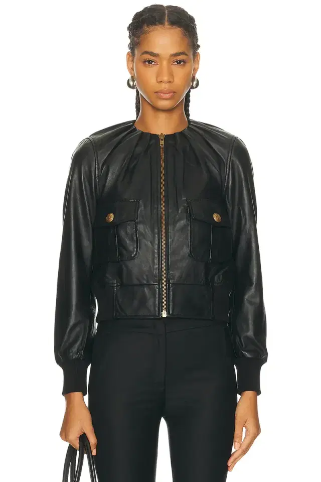 R13 Pleated Neck Leather Jacket