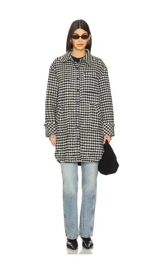 Free People x We The Free Get Around Houndstooth Shirt In Black & White