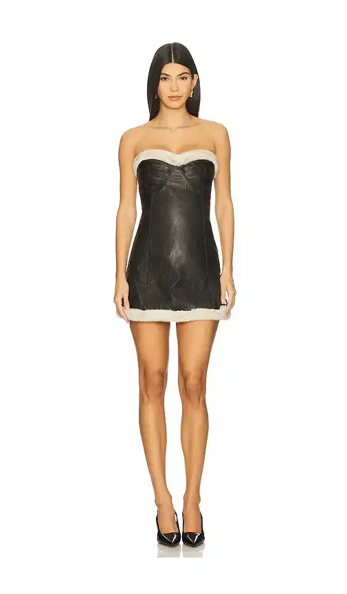 OW Collection Kendra Mini Dress With Faux Fur Trim