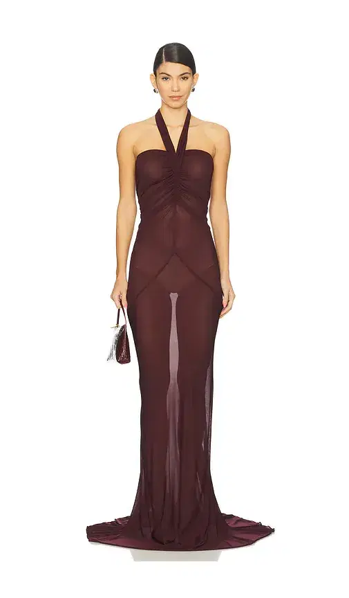 Atlein Halter Neck Ruched Gown