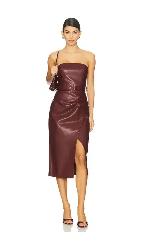 Karina Grimaldi Samantha Strapless Faux Leather Midi Dress