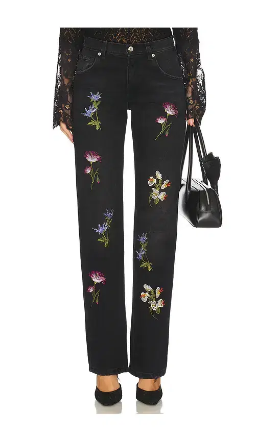 Embroidered Denim Straight Leg