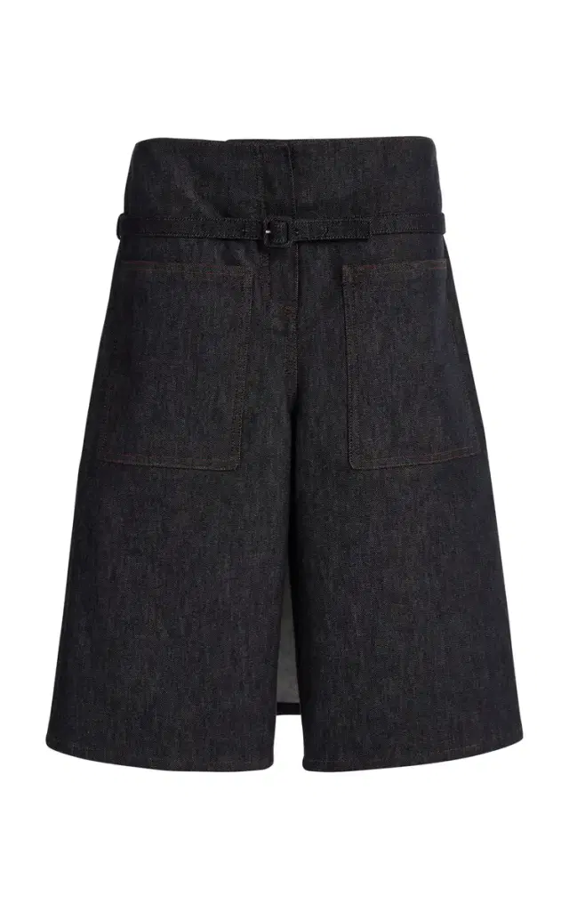 Belted Cotton Denim Shorts