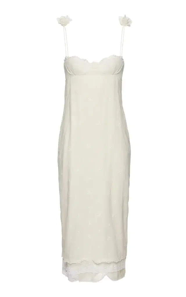 Lace-Detailed Empire Waist Silk-Blend Midi Dress