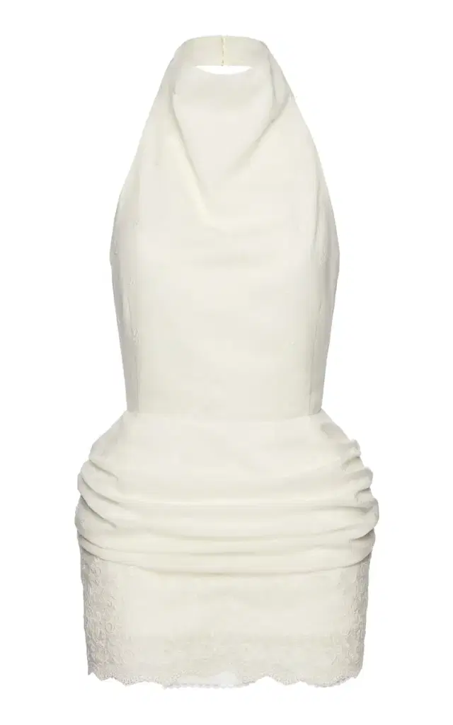 Lace-Trimmed Silk-Blend Halter Mini Dress