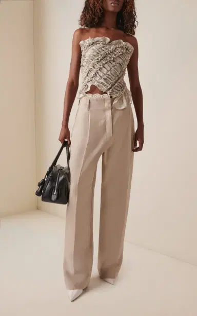 Magda Butrym Lace-Detailed Stretch-Linen Cropped Pants | Thumbnail 2 Magda Butrym Lace-Detailed Stretch-Linen Cropped Pants | Thumbnail 2