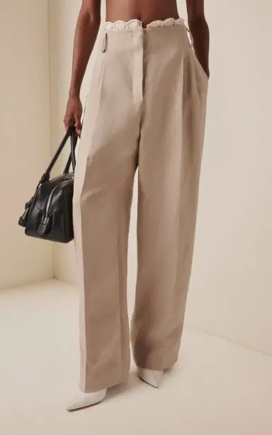 Magda Butrym Lace-Detailed Stretch-Linen Cropped Pants | Thumbnail 3 Magda Butrym Lace-Detailed Stretch-Linen Cropped Pants | Thumbnail 3