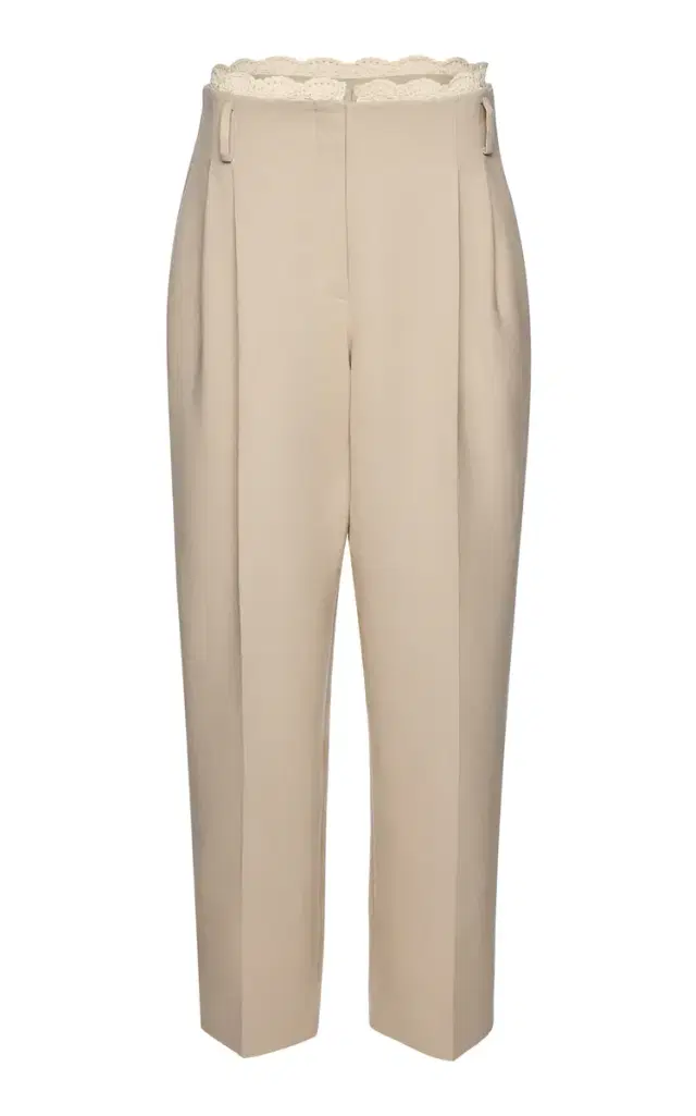 Lace-Detailed Stretch-Linen Cropped Pants
