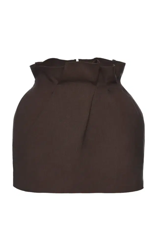 Paperbag-Waist Linen-Blend Mini Skirt