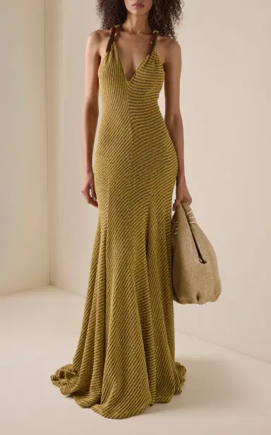 Christopher Esber Chime Wood-Detailed Chevron-Knit Maxi Dress | Thumbnail 12