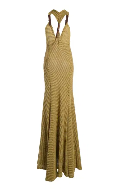 Christopher Esber Chime Wood-Detailed Chevron-Knit Maxi Dress | Thumbnail 5