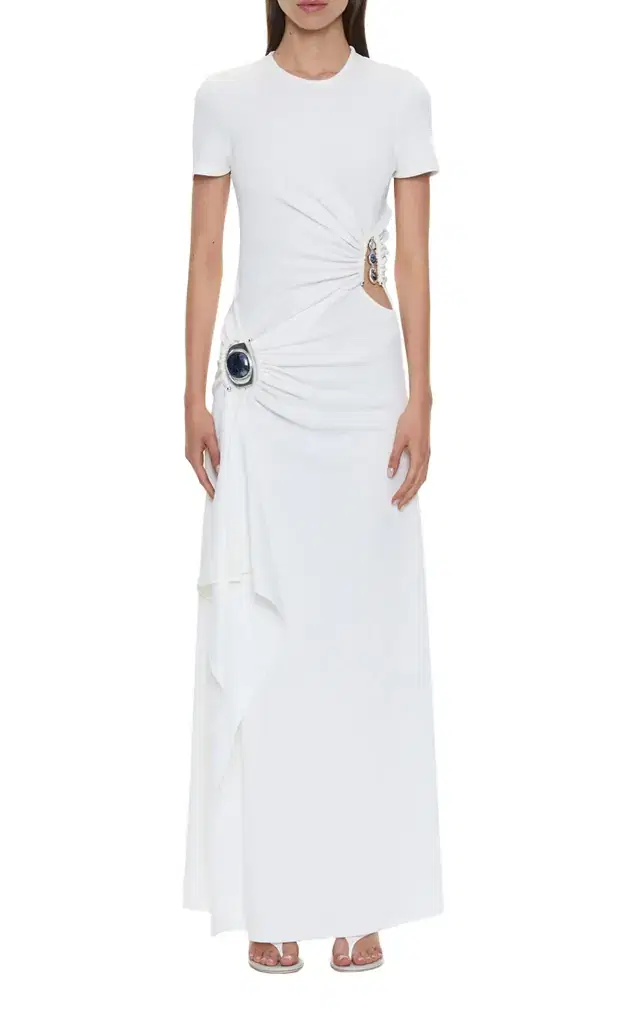 Embellished Gathered Cutout Jersey Maxi Dress