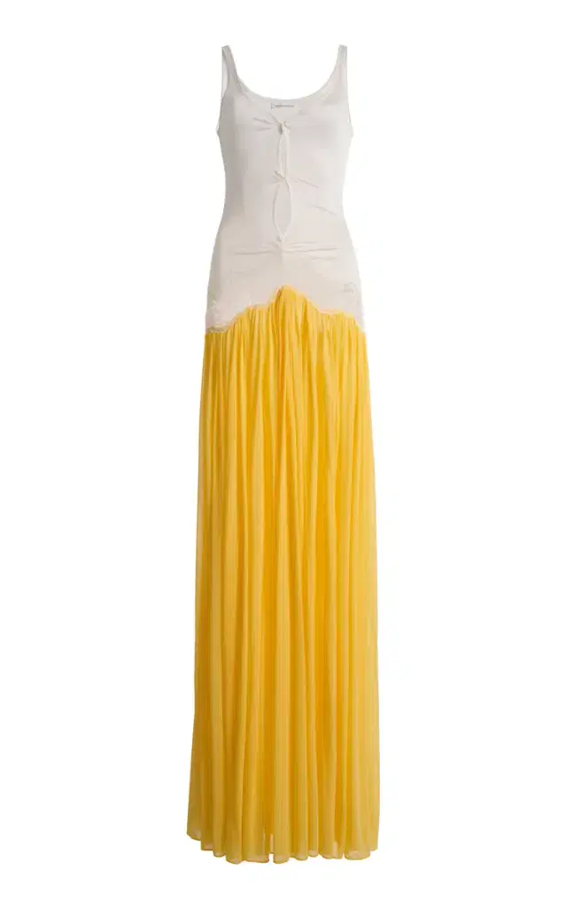 Open Twist Lace-Trimmed Jersey Maxi Dress
