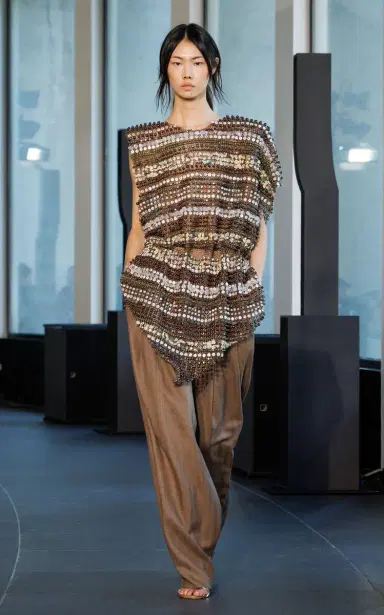 Christopher Esber Plinth Wool Herringbone Wide-Leg Pants - Brown | Thumbnail 1