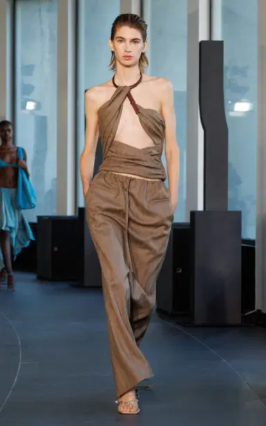 Christopher Esber Wood-Detailed Draped Wool Herringbone Top | Thumbnail 2