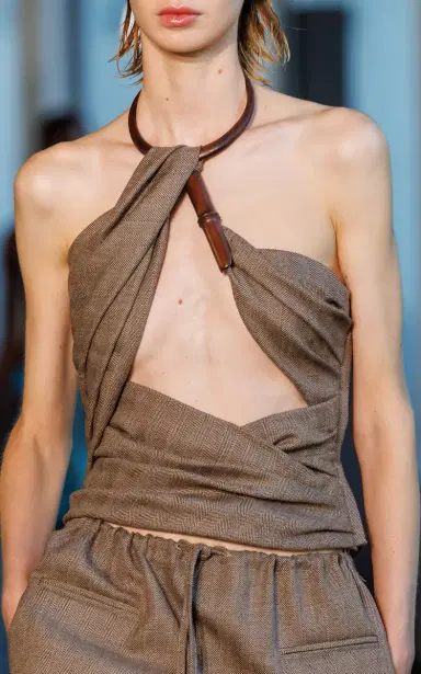 Christopher Esber Wood-Detailed Draped Wool Herringbone Top | Thumbnail 3