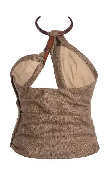 Christopher Esber Wood-Detailed Draped Wool Herringbone Top | Thumbnail 4