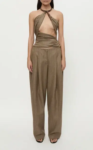 Christopher Esber Wood-Detailed Draped Wool Herringbone Top | Thumbnail 5