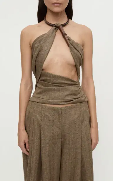 Christopher Esber Wood-Detailed Draped Wool Herringbone Top | Thumbnail 8