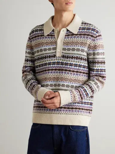 NN07 Robbie Fair Isle Wool-Blend Polo Sweater - Men | Thumbnail 3