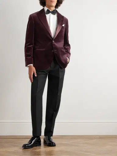 Brunello Cucinelli Tapered Pleated Satin-Trimmed Silk, Wool and Mohair-Blend Trousers - Men | Thumbnail 2 Brunello Cucinelli Tapered Pleated Satin-Trimmed Silk, Wool and Mohair-Blend Trousers - Men | Thumbnail 2