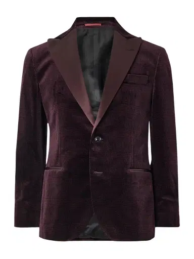 Brunello Cucinelli Slim-Fit Satin-Trimmed Prince of Wales Checked Cotton-Velvet Tuxedo Jacket - Men | Thumbnail 1 Brunello Cucinelli Slim-Fit Satin-Trimmed Prince of Wales Checked Cotton-Velvet Tuxedo Jacket - Men | Thumbnail 1