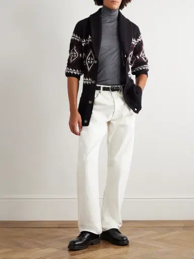 Brunello Cucinelli Shawl-Collar Belted Jacquard-Knit Wool, Silk and Cashmere-Blend Cardigan - Men | Thumbnail 2 Brunello Cucinelli Shawl-Collar Belted Jacquard-Knit Wool, Silk and Cashmere-Blend Cardigan - Men | Thumbnail 2