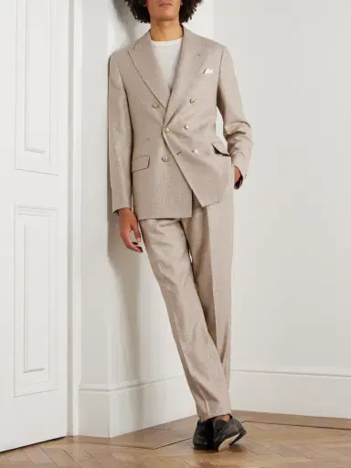 Brunello Cucinelli Double-Breasted Puppytooth Cashmere and Silk-Blend Suit Jacket - Men | Thumbnail 2