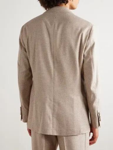 Brunello Cucinelli Double-Breasted Puppytooth Cashmere and Silk-Blend Suit Jacket - Men | Thumbnail 3
