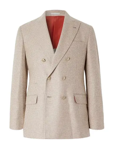 Brunello Cucinelli Double-Breasted Puppytooth Cashmere and Silk-Blend Suit Jacket - Men | Thumbnail 1