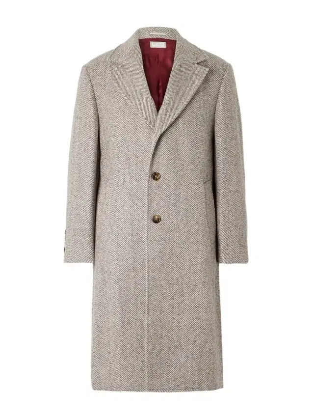 Heringbone Woven Coat - Men