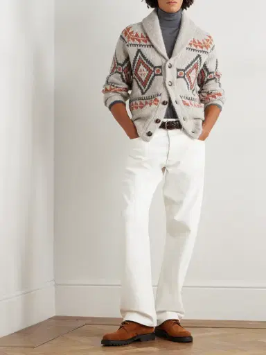 Brunello Cucinelli Shawl-Collar Jacquard-Knit Alpaca-Blend Cardigan - Men | Thumbnail 2 Brunello Cucinelli Shawl-Collar Jacquard-Knit Alpaca-Blend Cardigan - Men | Thumbnail 2