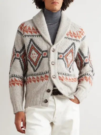 Brunello Cucinelli Shawl-Collar Jacquard-Knit Alpaca-Blend Cardigan - Men | Thumbnail 3 Brunello Cucinelli Shawl-Collar Jacquard-Knit Alpaca-Blend Cardigan - Men | Thumbnail 3