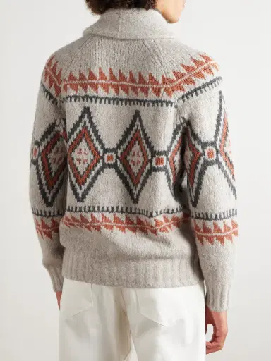 Brunello Cucinelli Shawl-Collar Jacquard-Knit Alpaca-Blend Cardigan - Men | Thumbnail 4 Brunello Cucinelli Shawl-Collar Jacquard-Knit Alpaca-Blend Cardigan - Men | Thumbnail 4