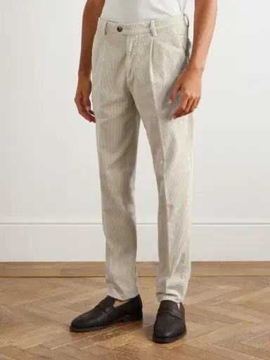 Brunello Cucinelli Straight-Leg Pleated Cotton-Corduroy Trousers - Men | Thumbnail 3