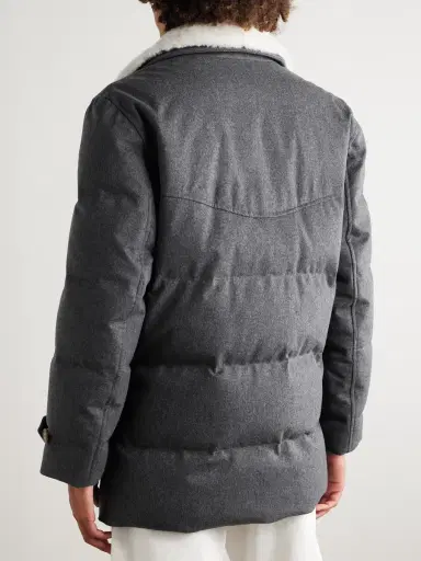 Brunello Cucinelli Double-Breasted Shearling-Trimmed Quilted Wool Down Jacket - Men | Thumbnail 4 Brunello Cucinelli Double-Breasted Shearling-Trimmed Quilted Wool Down Jacket - Men | Thumbnail 4