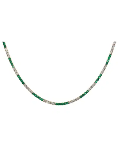 Wish Fine Jewelry 10.2ct Diamond Emerald 14K Gold Tennis Necklace | Thumbnail 1
